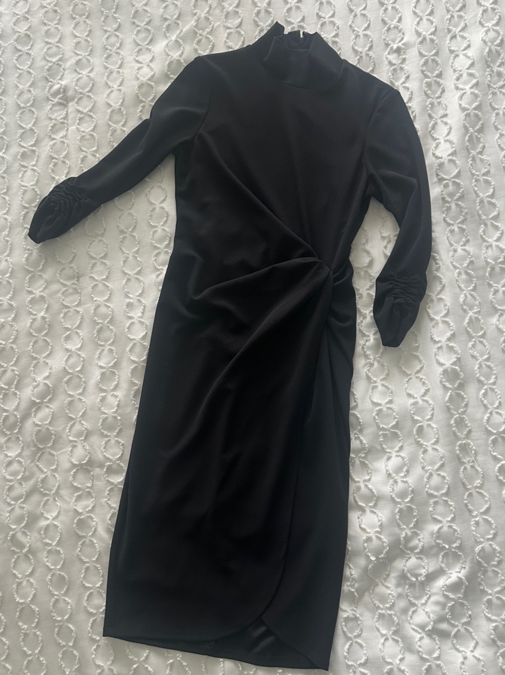 Elegant Black Midi Dress with Side Draped Detail